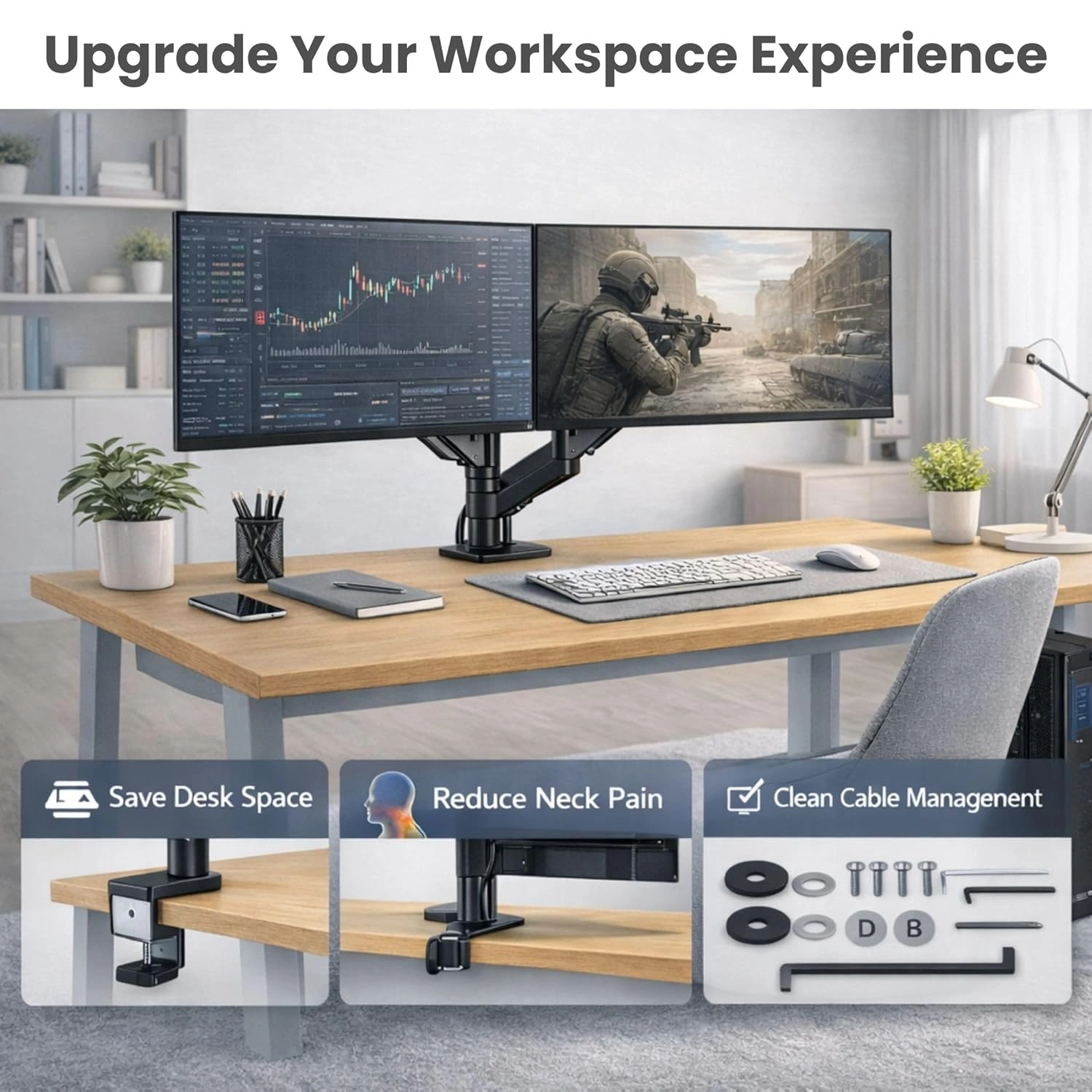 LED Monitor Mount Stand For LED 17"- 32" with Gas Spring Desk Arm view 4